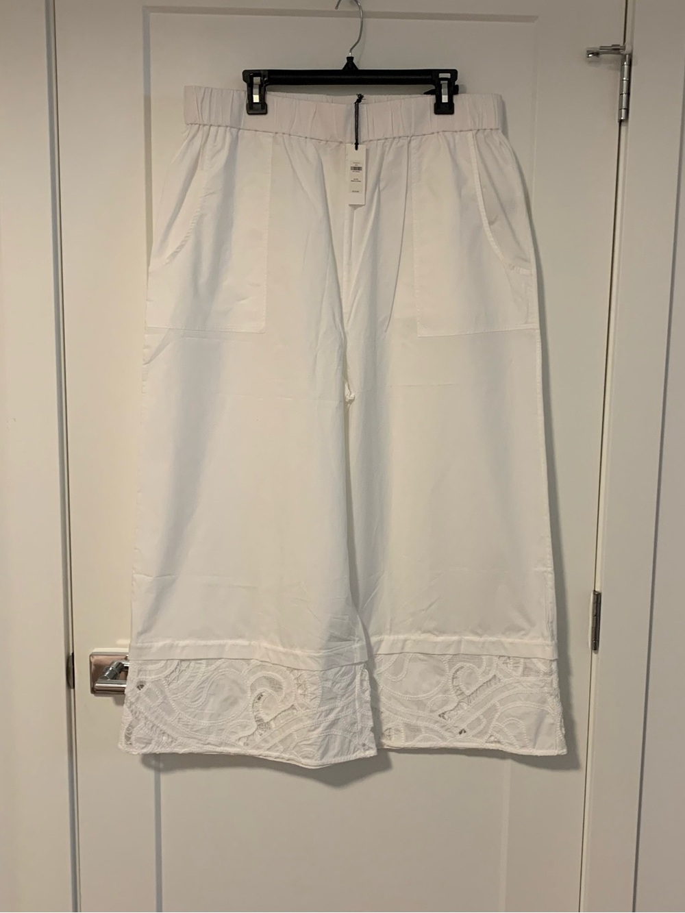 Banana Republic White Cotton Wide-Leg Lace Hem Pants